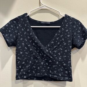 Brandy Melville Navy Blue Amara Floral Top